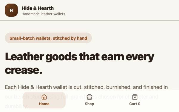 Screenshot of Hide & Hearth
