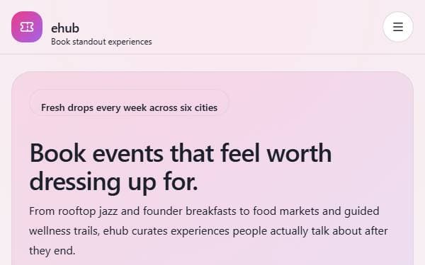 Screenshot of Ehub Event Booking