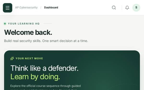 Screenshot of AP Cybersecurity Learning Hub