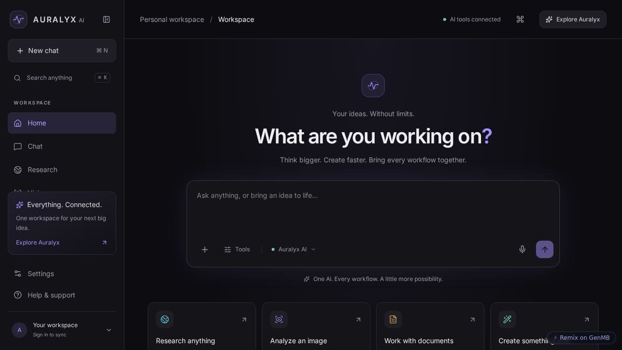 Screenshot of Auralyx AI Workspace