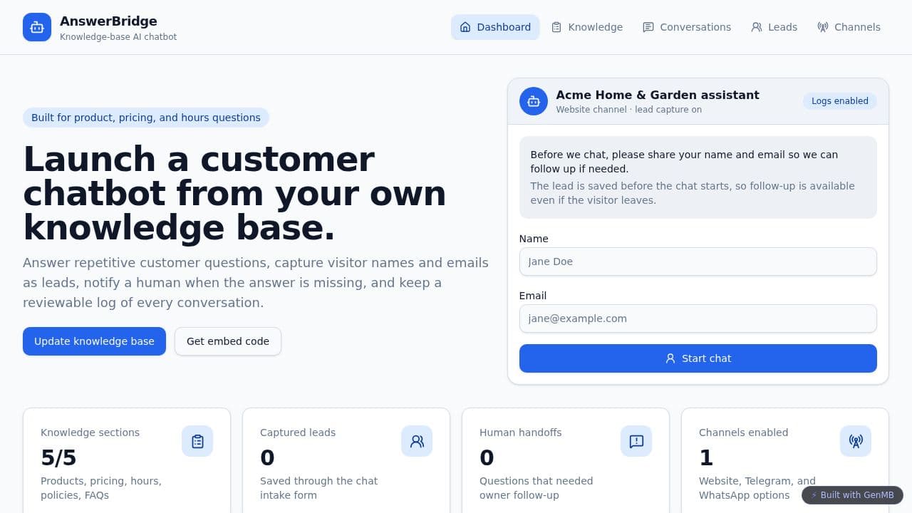 Screenshot of AI Customer Chatbot