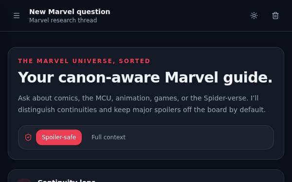 Screenshot of Marvel Universe Guide