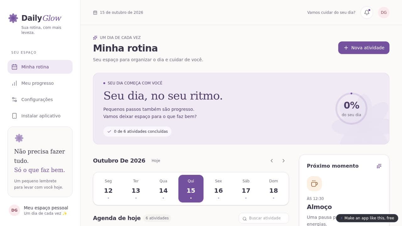 Screenshot of DailyGlow Rotina