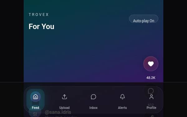 Screenshot of Trovex social media app