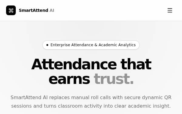 Screenshot of SmartAttend AI Landing