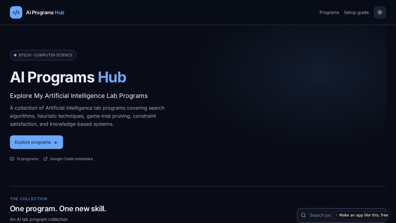Screenshot of AI Programs Hub
