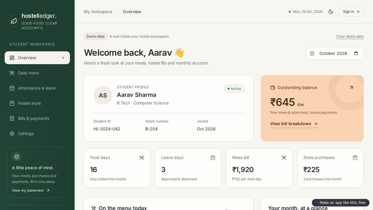Screenshot of Hostel Mess & Store