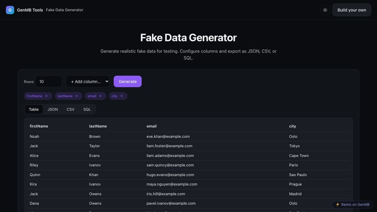 Screenshot of Fake Data Generator