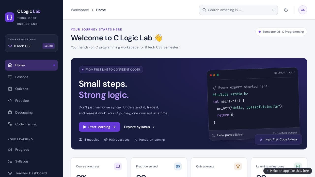 Screenshot of C Logic Lab