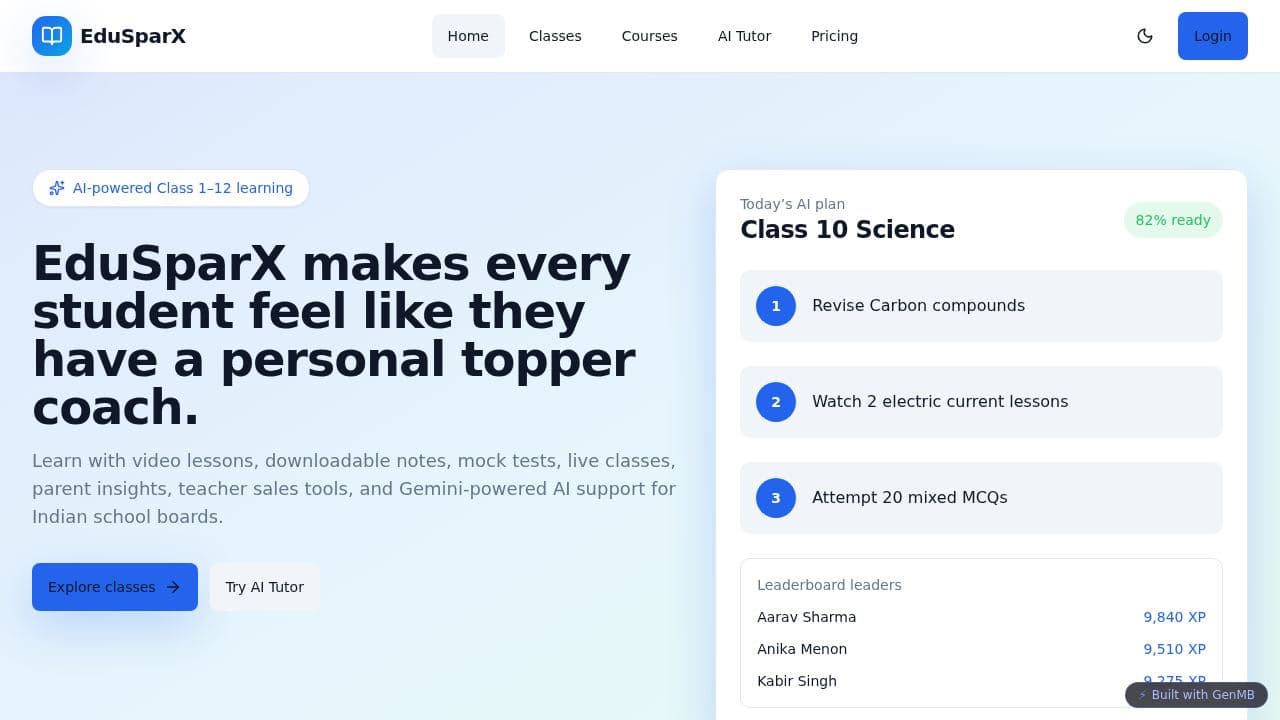 Screenshot of EduSparX