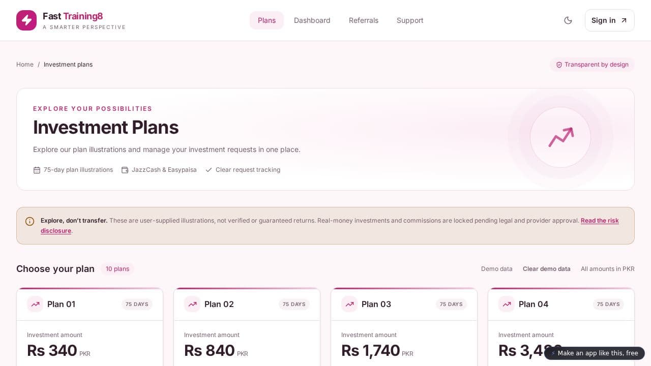 Screenshot of Fast Training8 Plans