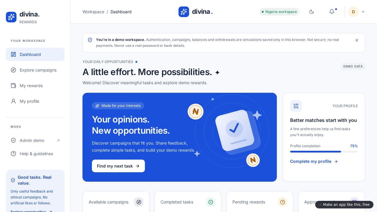 Screenshot of Divina Rewards