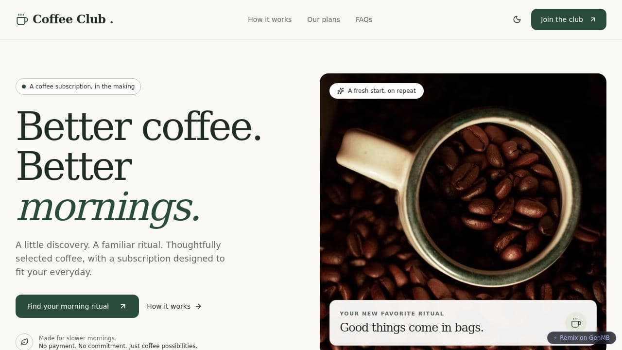 Screenshot of Coffee Club
