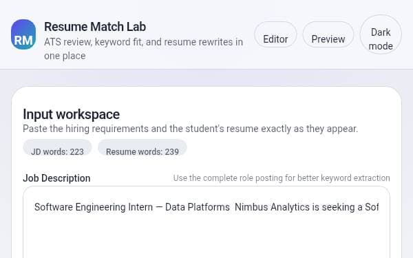 Screenshot of Resume Match Lab