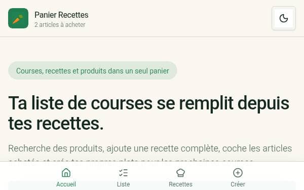 Screenshot of Panier Recettes