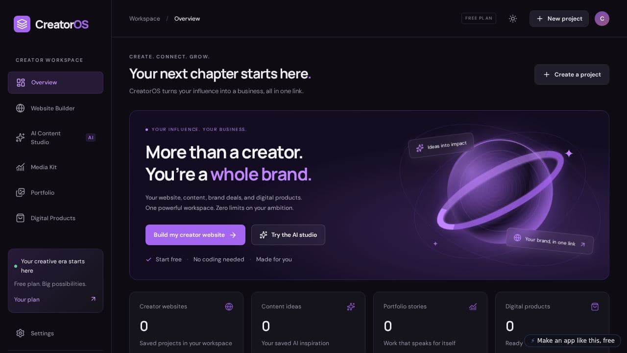 Screenshot of CreatorOS Studio