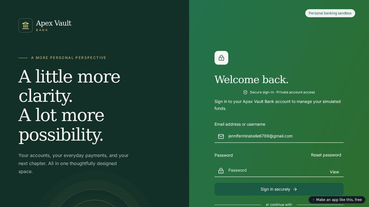 Screenshot of Apex Vault Bank