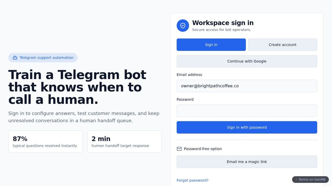 Screenshot of Handoff Bot
