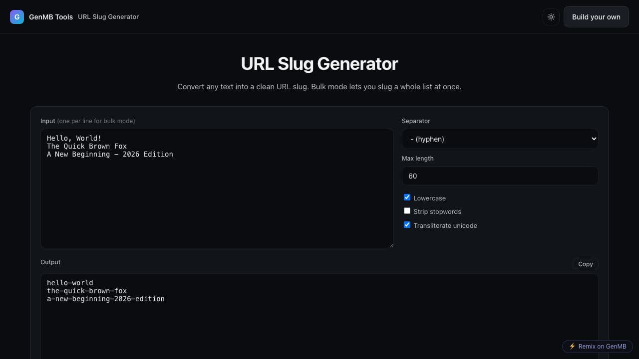 Screenshot of URL Slug Generator