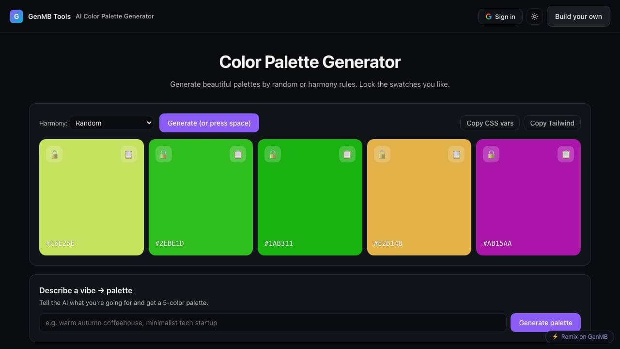Screenshot of AI Color Palette Generator