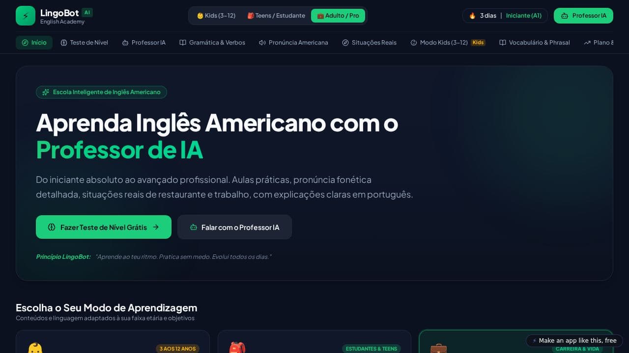 Screenshot of LingoBot AI Academy