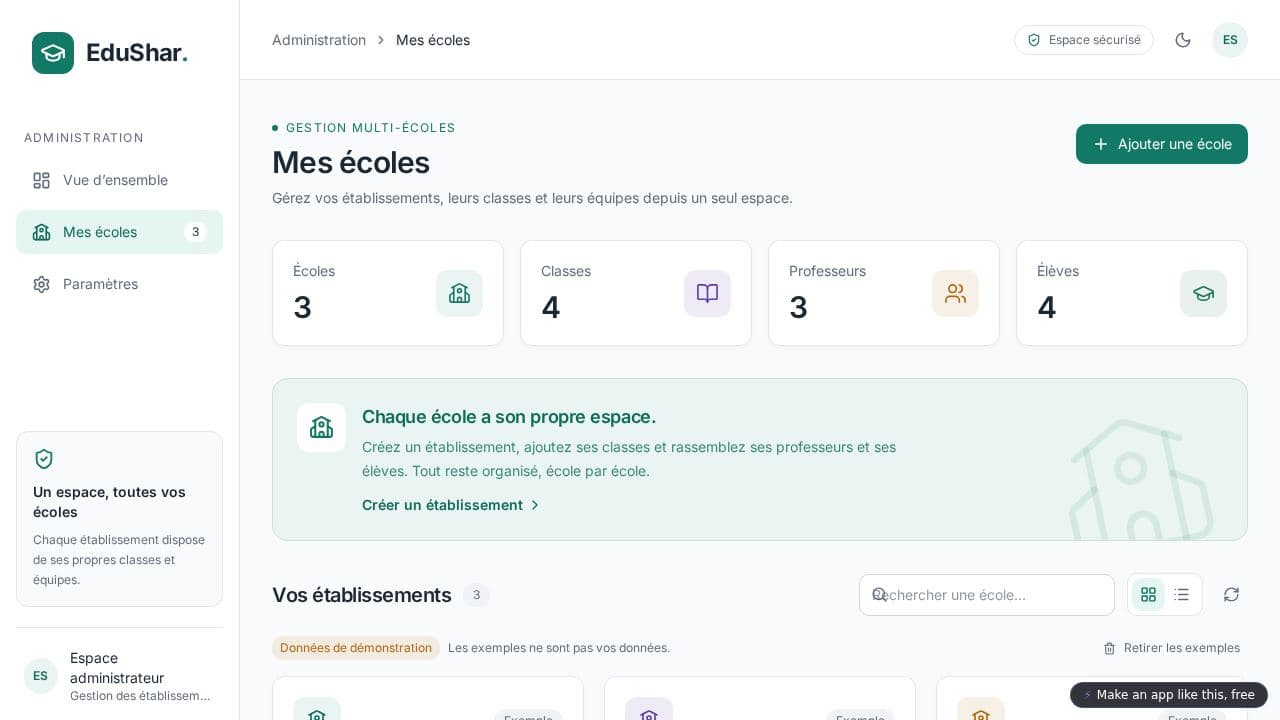 Screenshot of Gestion des écoles