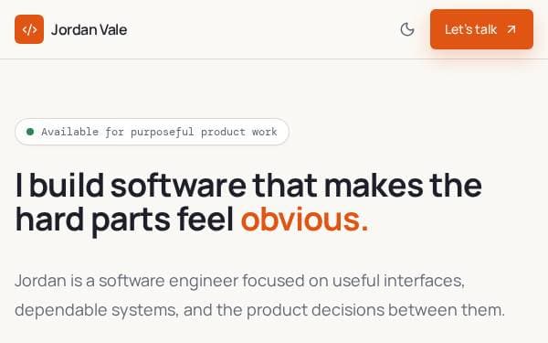 Screenshot of Jordan Vale Portfolio