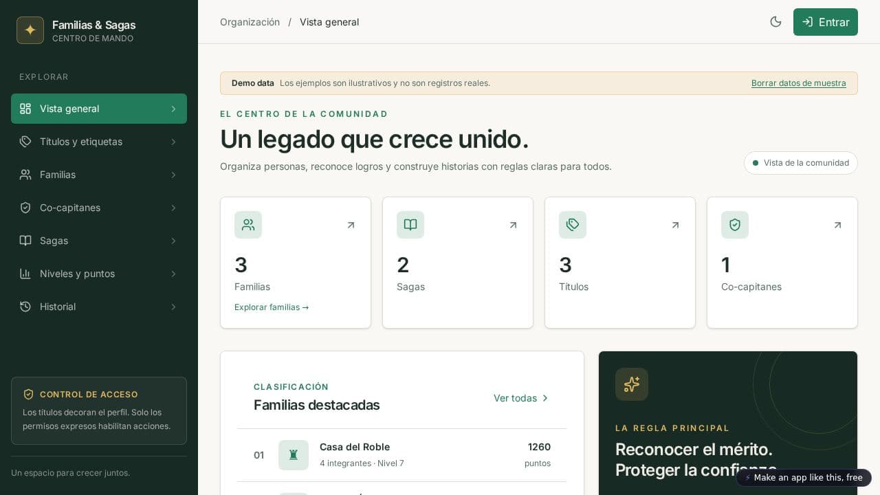 Screenshot of Familias y Títulos