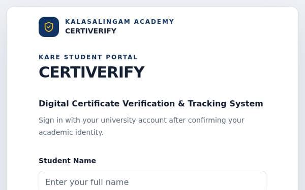 Screenshot of CERTIVERIFY Portal