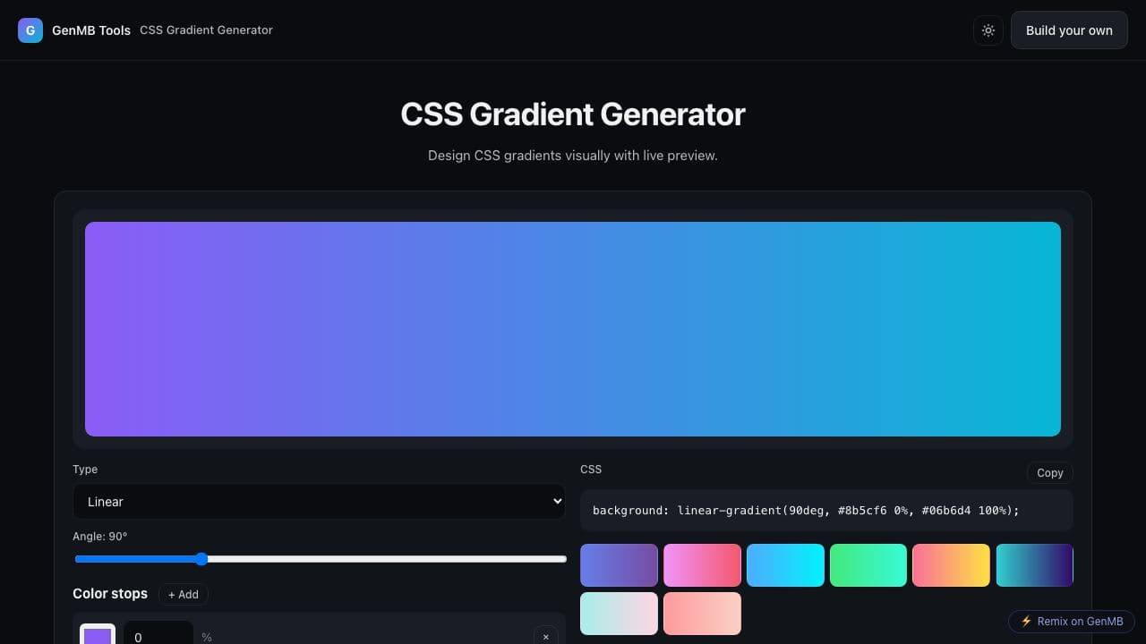 Screenshot of CSS Gradient Generator