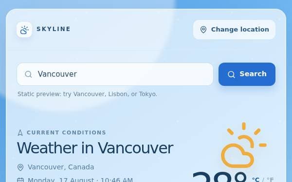 Screenshot of Skyline Weather Dashboard