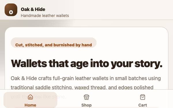 Screenshot of Oak & Hide