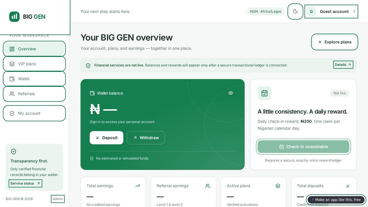 Screenshot of BIG GEN Wallet