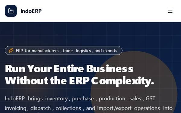 Screenshot of IndoERP Landing Page
