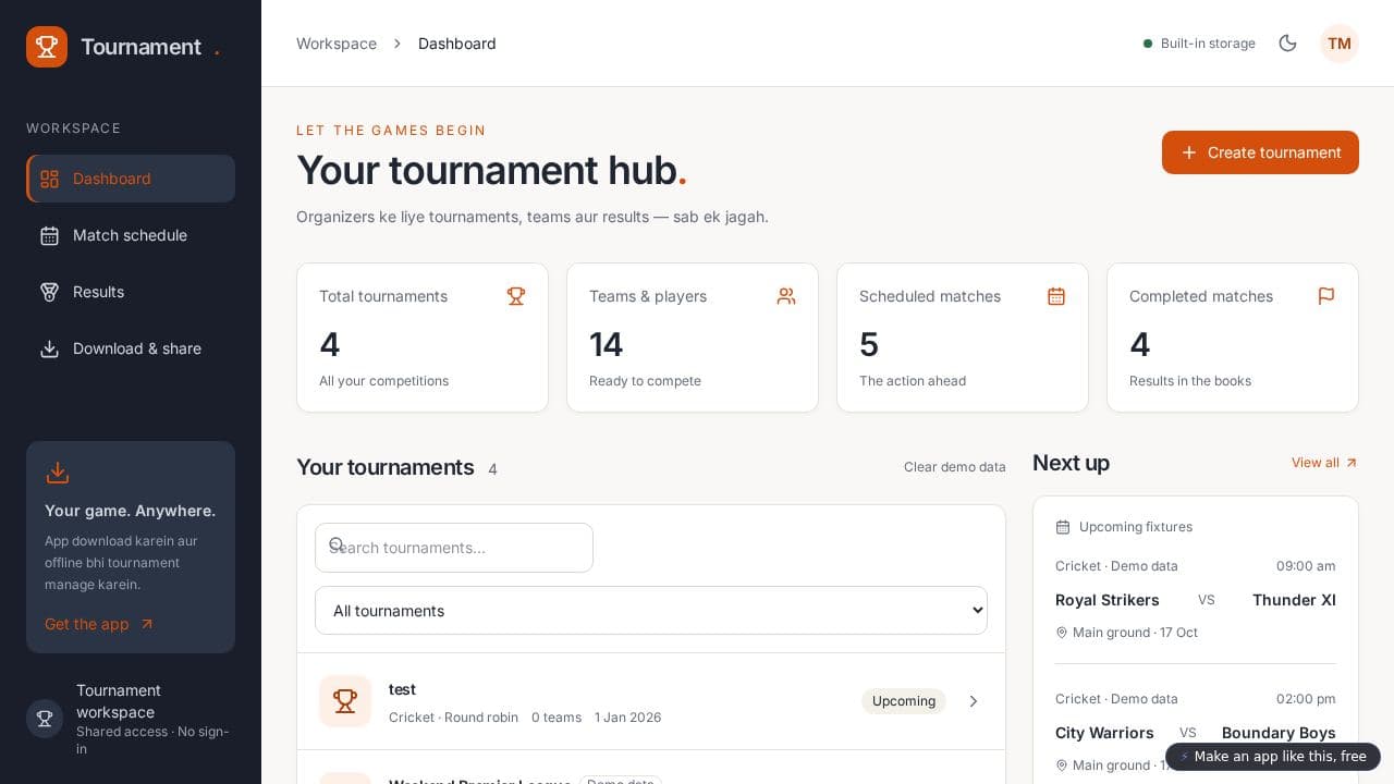Screenshot of Tournament App Download