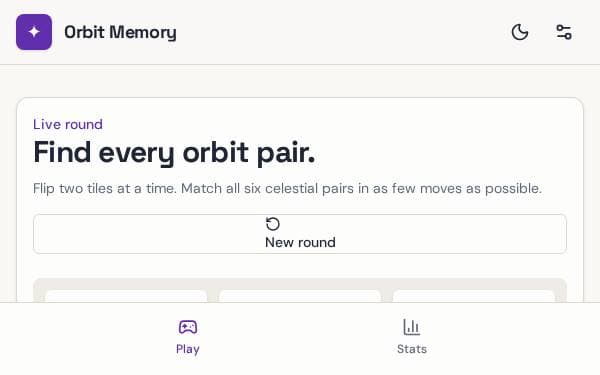 Screenshot of Orbit Memory