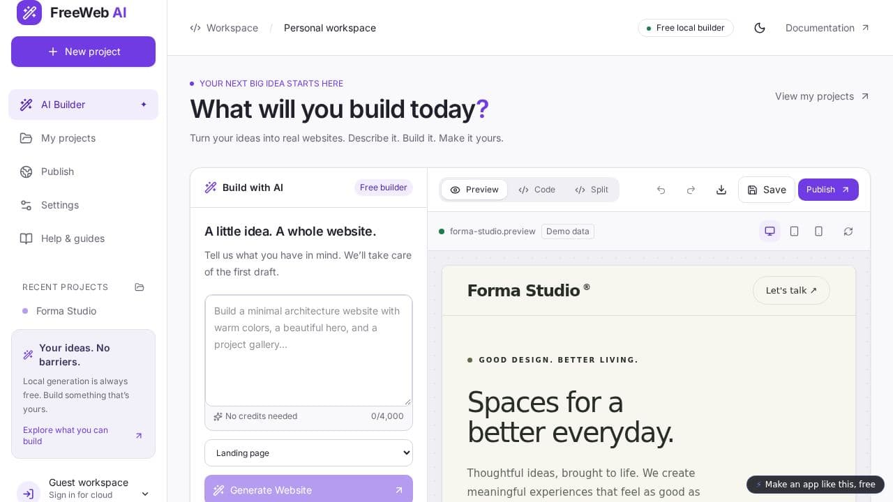 Screenshot of FreeWeb AI Studio