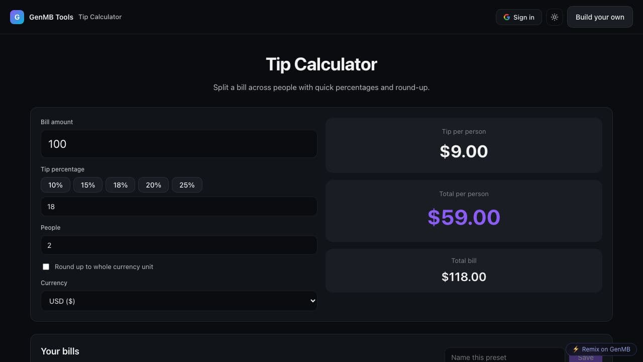 Screenshot of Tip Calculator