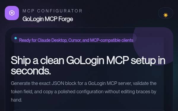 Screenshot of GoLogin MCP Forge