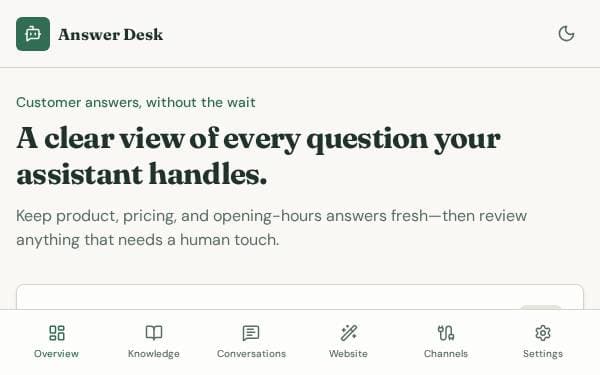 Screenshot of Answer Desk