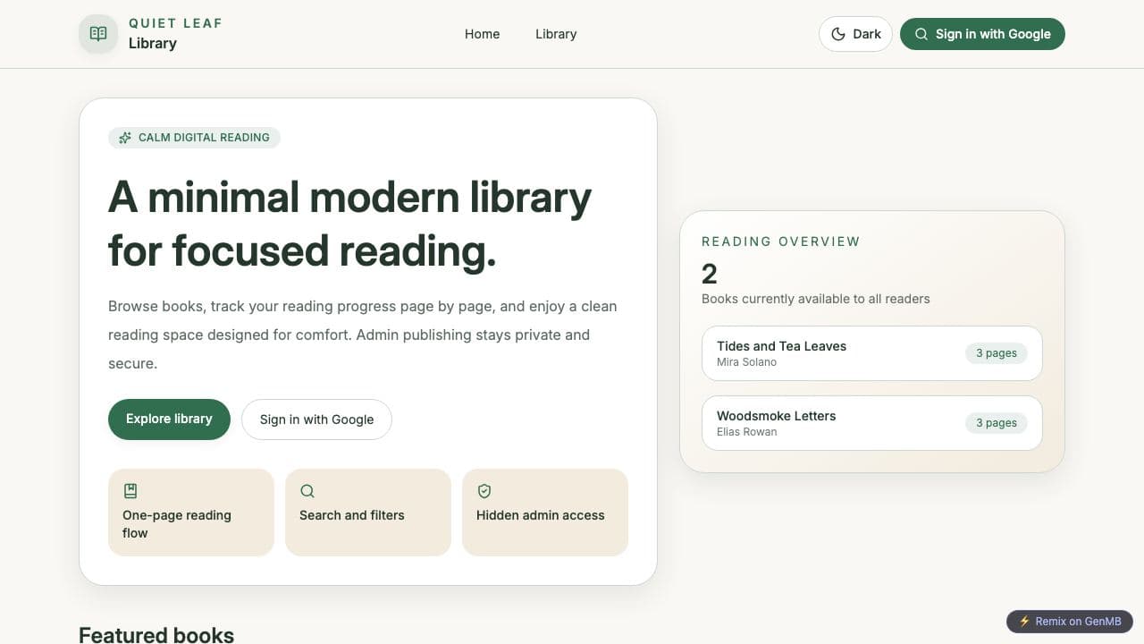 Screenshot of Quiet Leaf Library