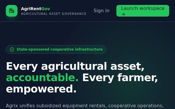Screenshot of AgriRentGov Platform