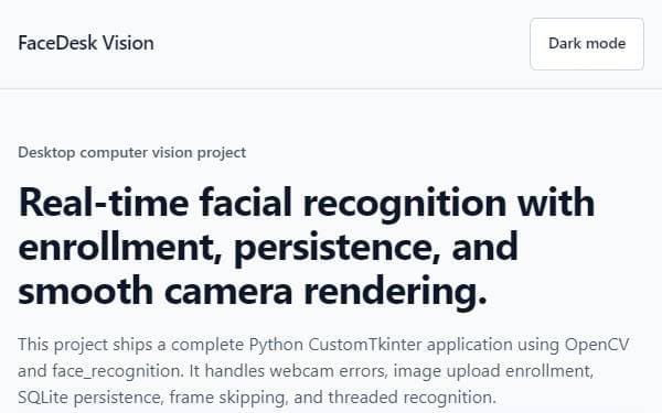 Screenshot of FaceDesk Vision