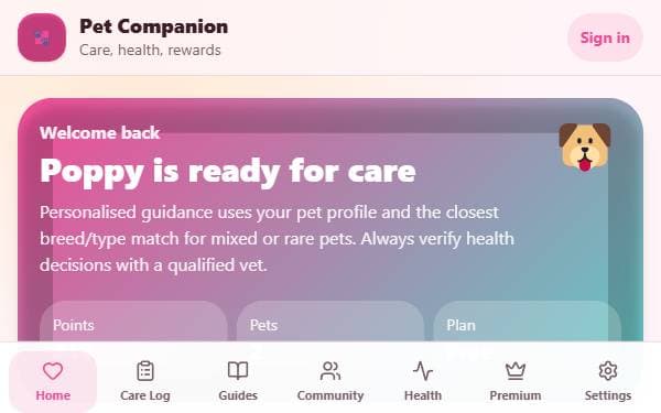 Screenshot of Pet Companion