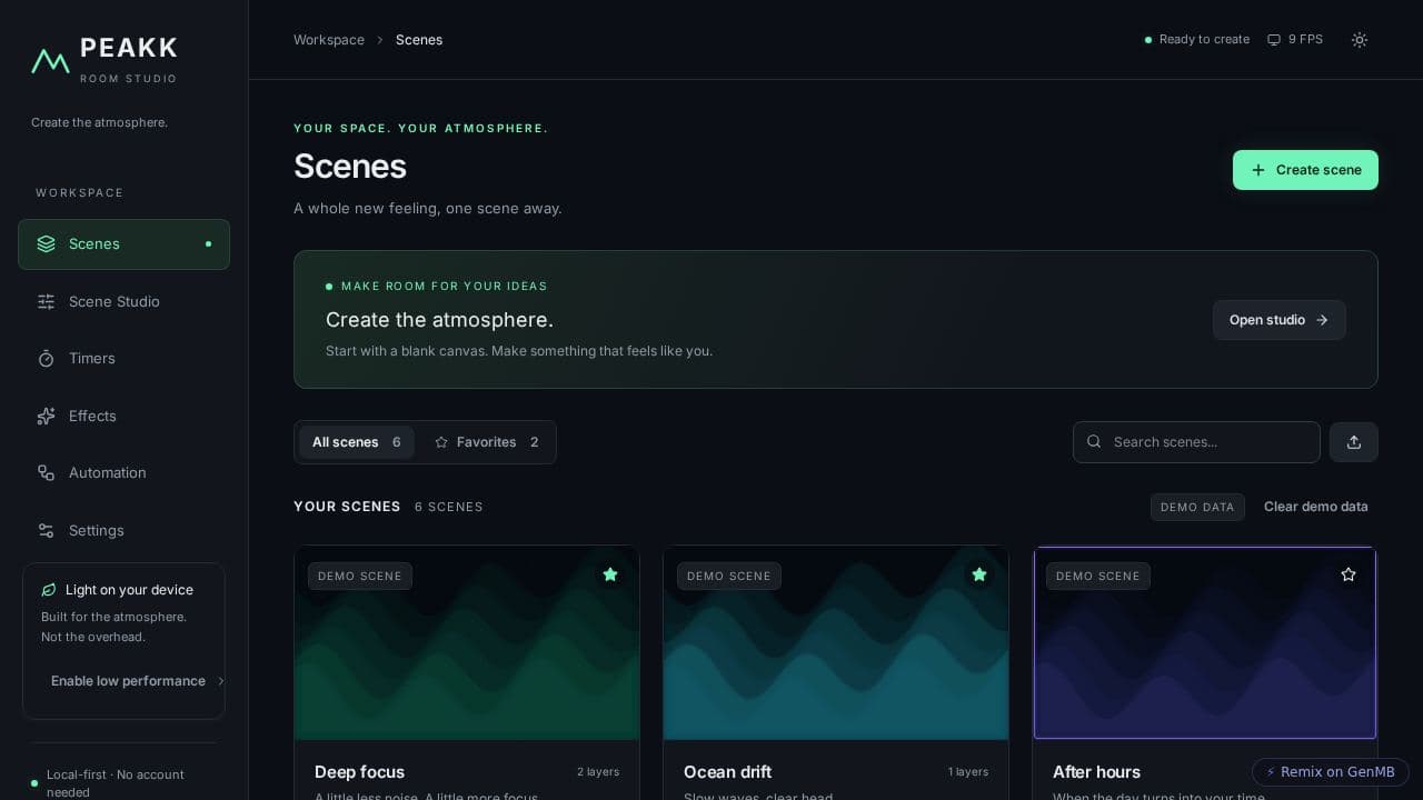 Screenshot of PEAKK Room Studio