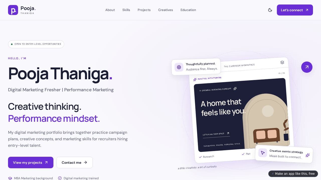 Screenshot of Pooja Thaniga Portfolio