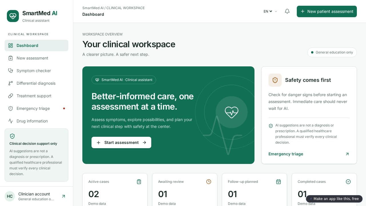 Screenshot of SmartMed Clinical Assistant