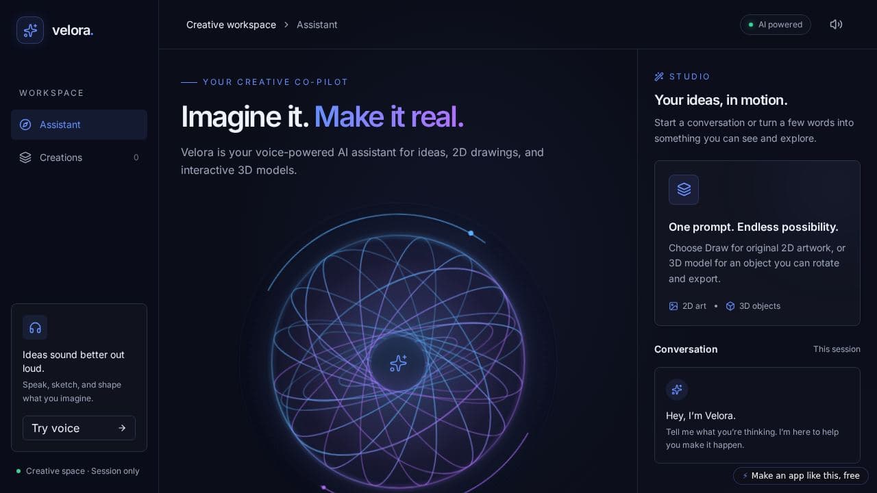 Screenshot of Velora AI Assistant