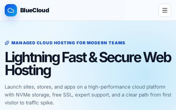 Screenshot of Cloud Hosting Landing