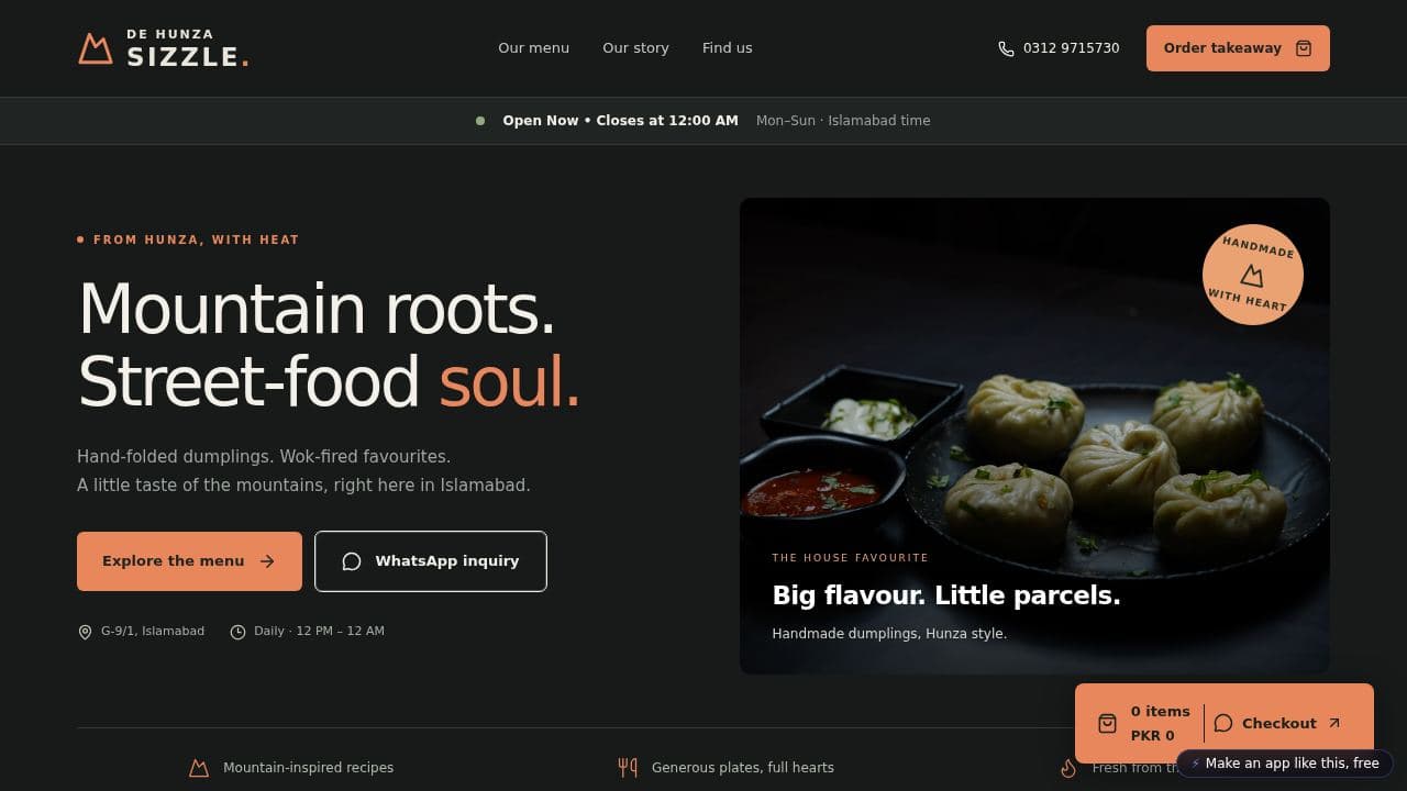 Screenshot of De Hunza Sizzle